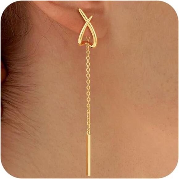 ✨ 15K Gold X Cross Threader Earrings | Lightweight Hoop & Dangle Combo - Picture 1 of 4